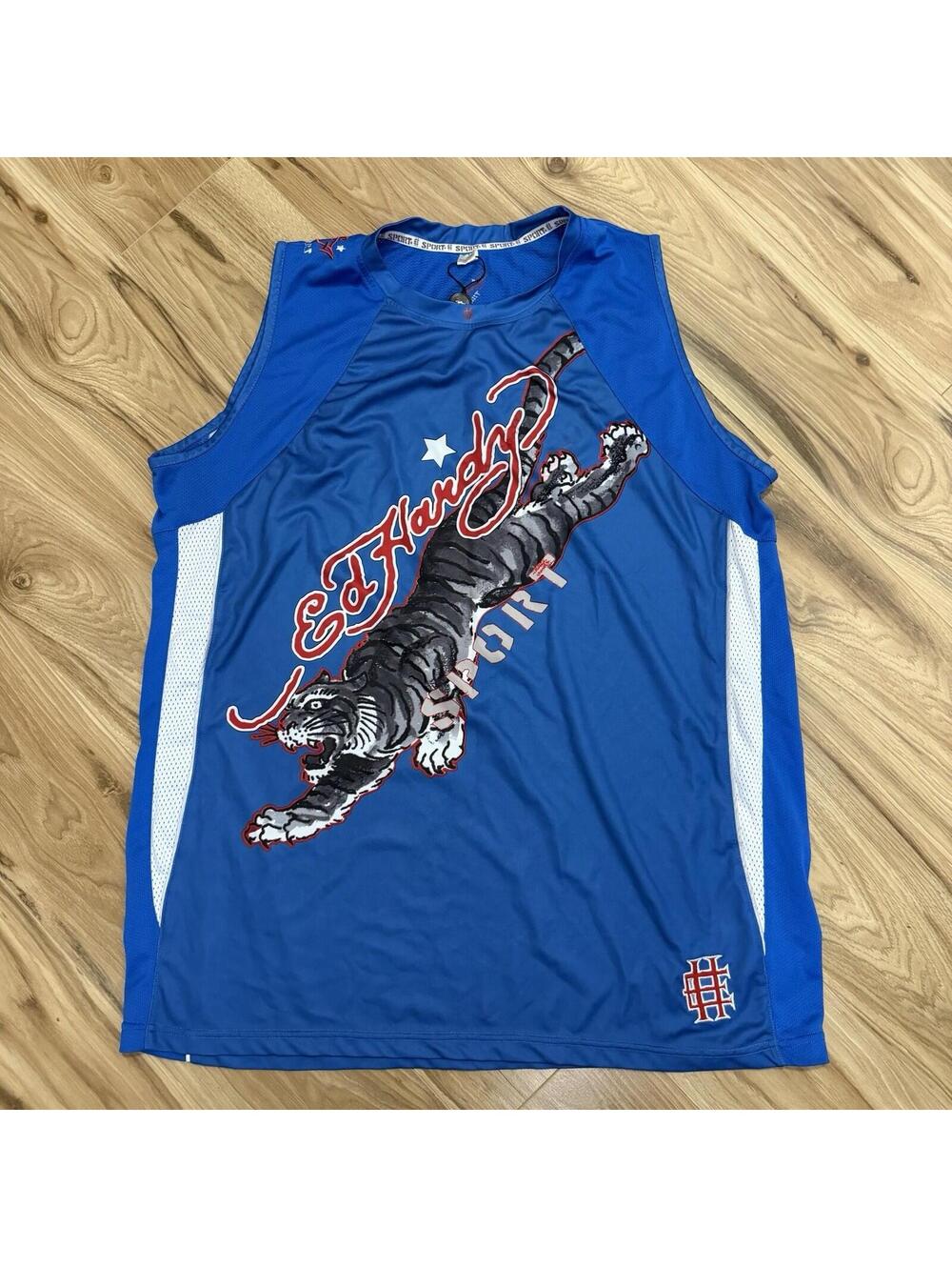 Ed Hardy Sport by Christian Audigier Blue Tiger Tank Top 3XL Y2K McBling
